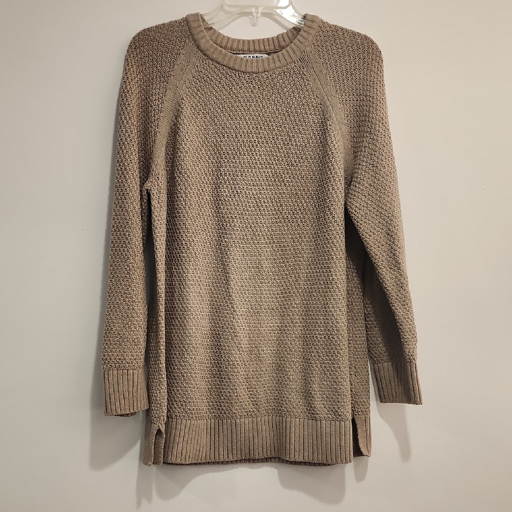 Old Navy Tan Crew Neck Sweater with Side Slits